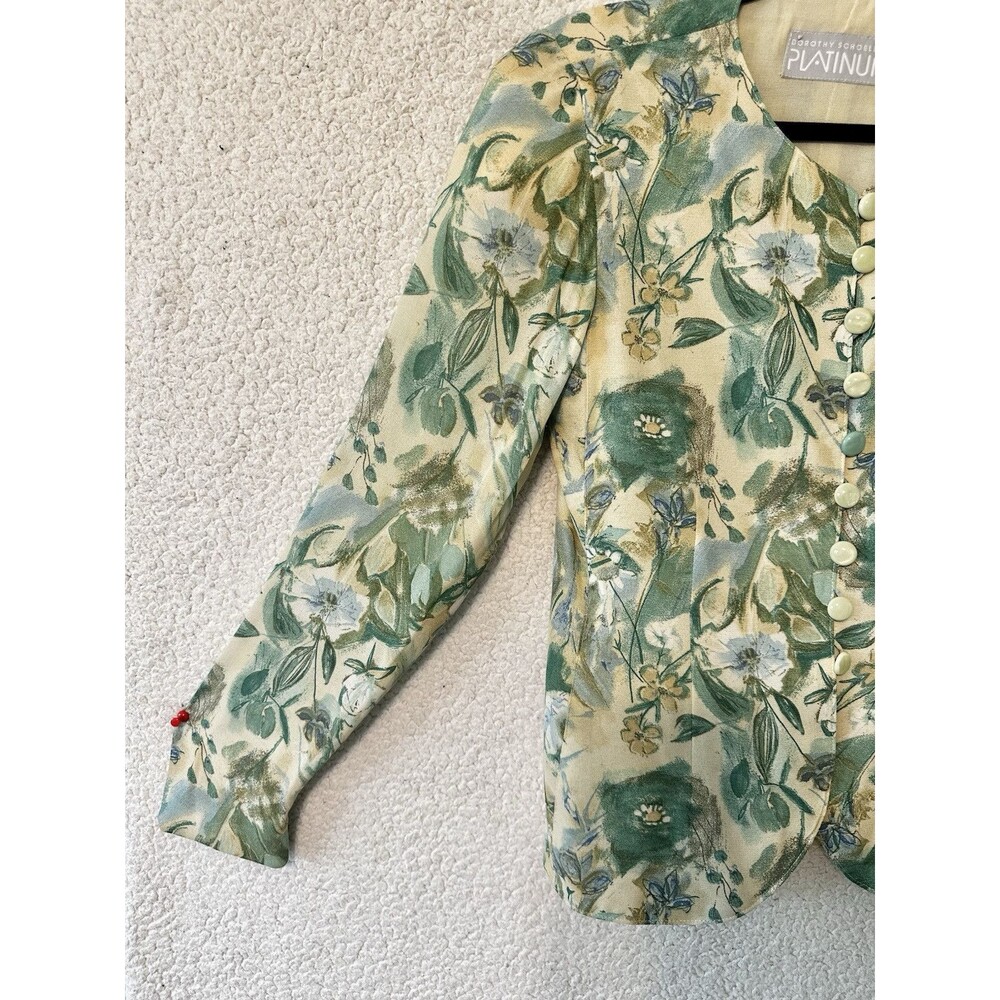 VTG Platinum Dorothy Schoelen Jacket Blazer Top Womens Green Floral - Picture 5 of 12